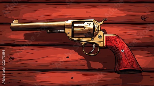 Antique Western revolver with dramatic shadows and wooden background