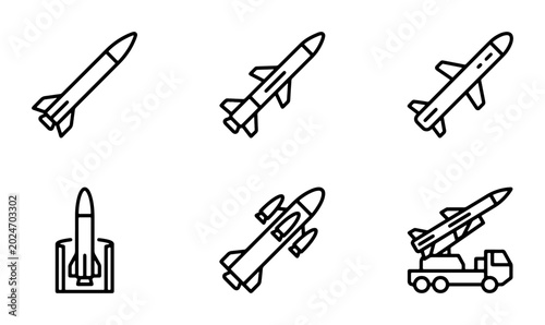 Photos Rocket Icons Set, Missile Vector Graphics Collection, Military Weapon Symbols, S