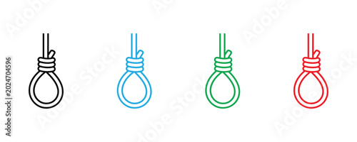 Foto Hangman knot and gallows rope icon set