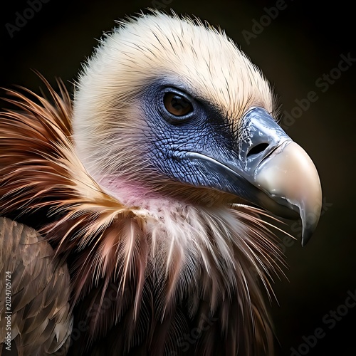 Detailed portrait of a large bird of prey's head