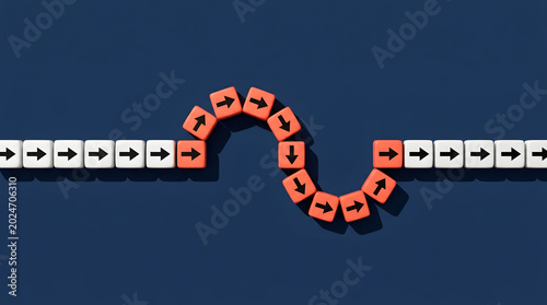 Abstract corporate strategy path with white and coral cubes