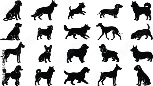 Photos Collection of Dog Breed Silhouette Icons Set Featuring Various Domestic Canine P