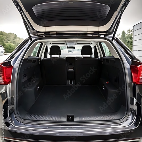 Empty car interior with open trunk space