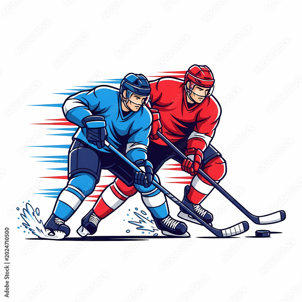 Fototapeta premium Two hockey players in a fast-paced game illustration