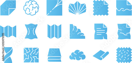 Crumpled paper and textured fabric icons illustrating various physical material properties.