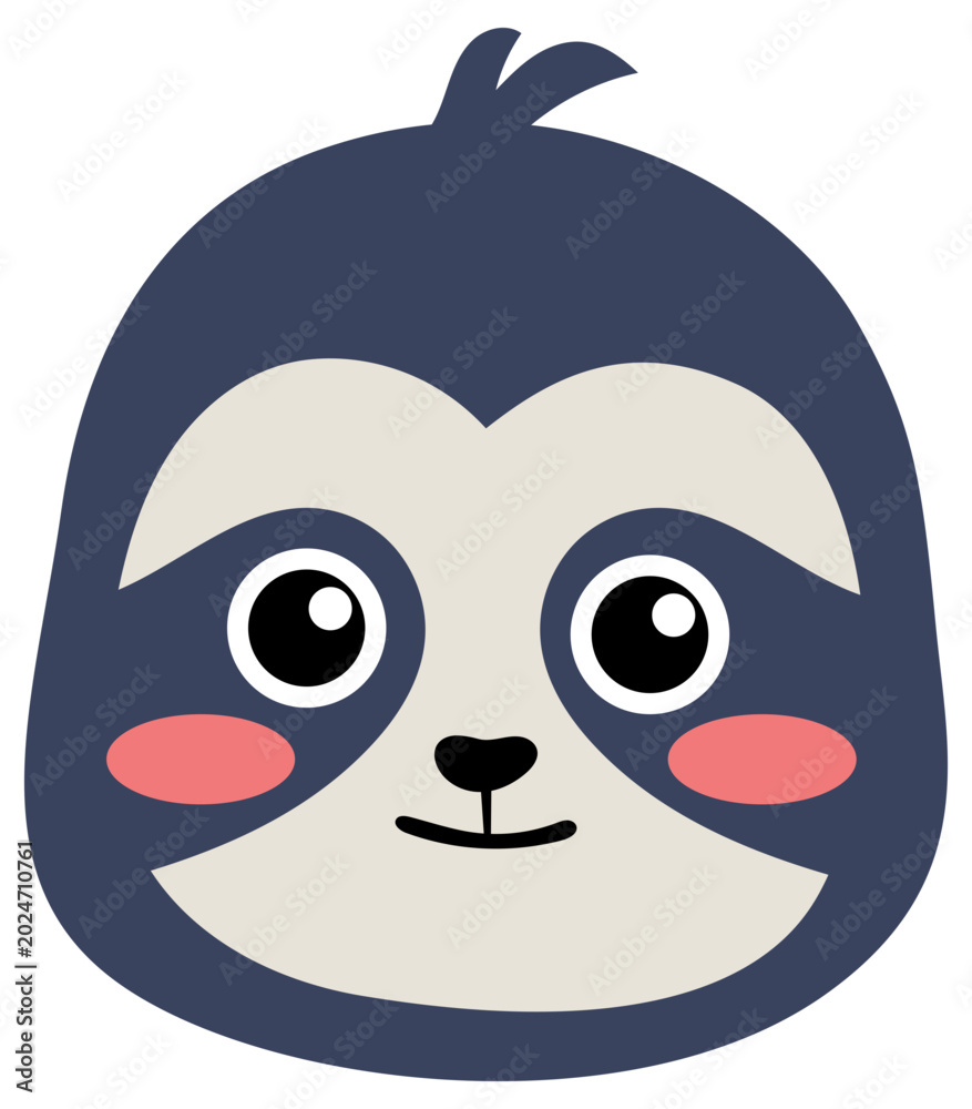 Fototapeta premium Cute Sloth Face Cartoon Animal Vector Illustration