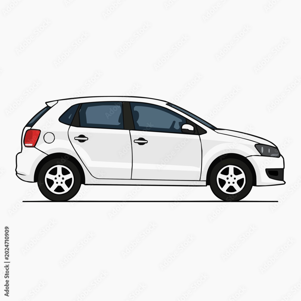 Fototapeta premium White hatchback car side view illustration isolated on white background
