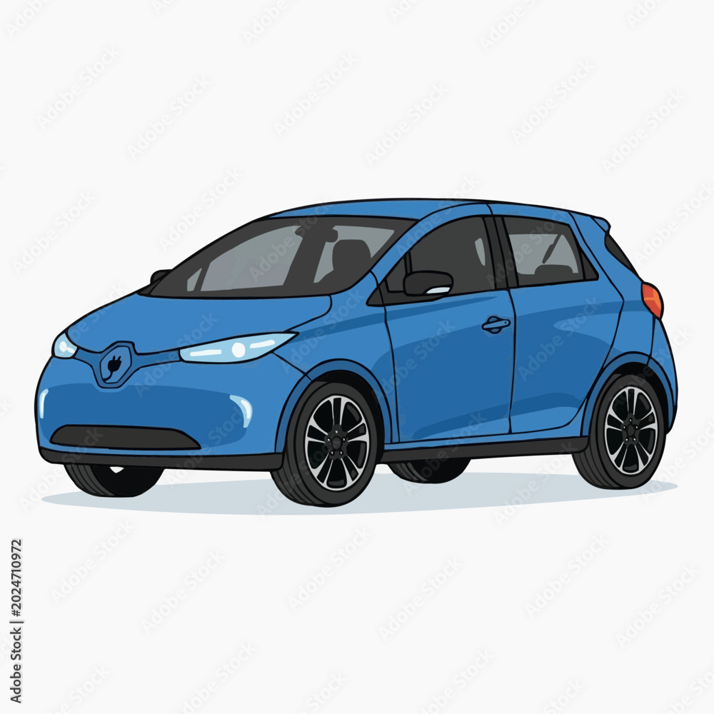 Fototapeta premium Blue electric car illustration on white background