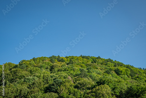 Foto 初秋の檜枝岐村に広がる緑濃い山肌と澄みわたる青空（福島県）