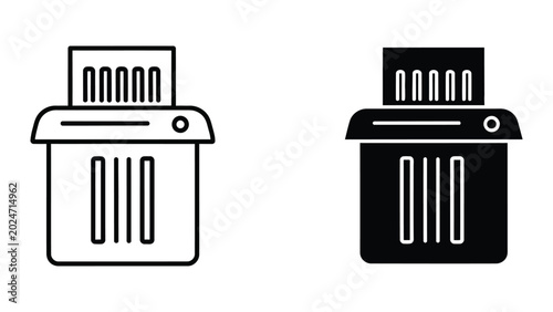 Minimalist paper shredder icon in black and white