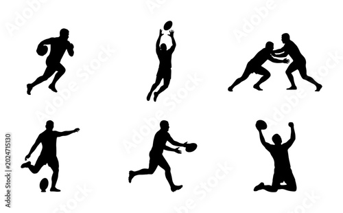 Quadro su tela Rugby Player Silhouettes: Action Poses, Sports Graphics, Athletic Figures, Vecto