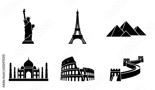 Photos World Landmarks Icons Set: Global Travel Destinations, Famous Architecture, Inte