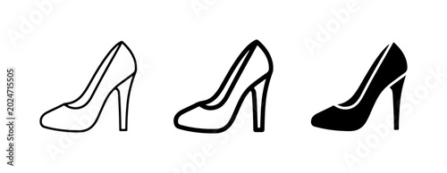 Fotografia Elegant High Heel Shoe Icons, Classic Pump Vector Graphics, Fashion Footwear Set