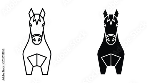 Εκτύπωση καμβά Simple black and white horse head icons facing forward
