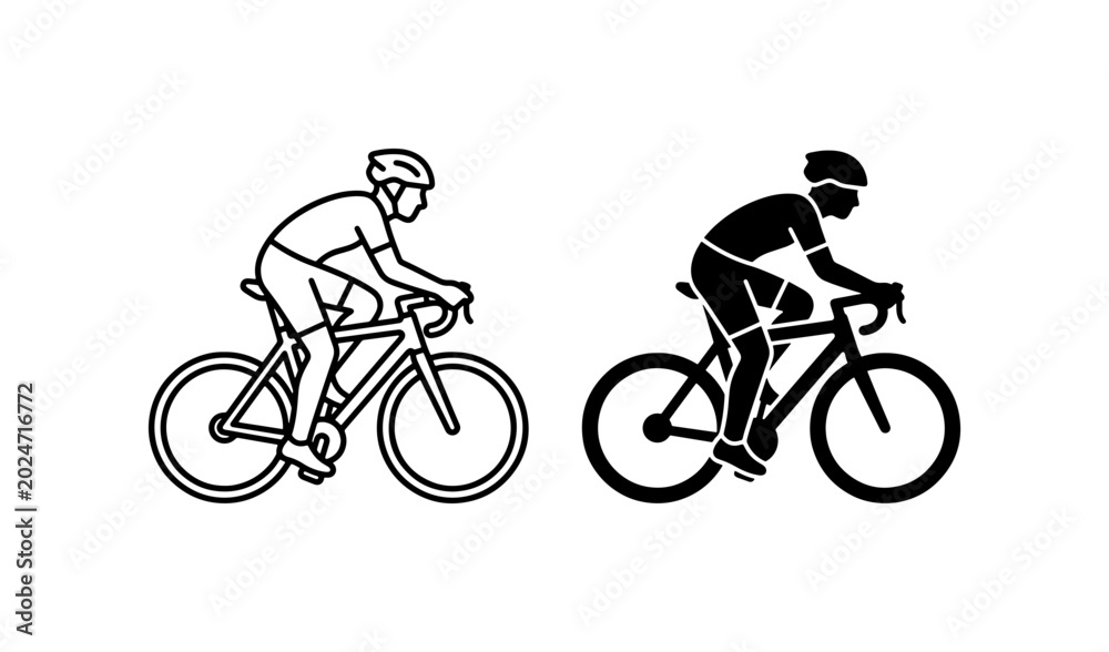 Fototapeta premium Cyclist Silhouette Vector Icons, Road Bike Rider Line Art, Sport & Fitness Graphics for Cycling Enthusiasts