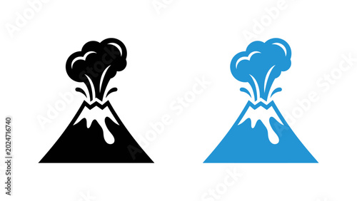 Foto Volcano icons erupting with smoke and lava flow in flat vector style