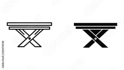 Foto Minimalist folding table with x-shaped legs open and closed