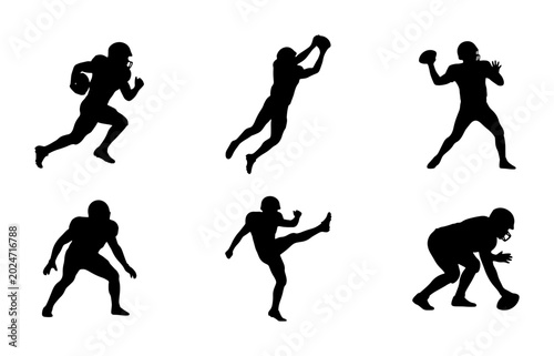 Photos American Football Player Silhouettes, Action Poses Vector Set: Running, Catching