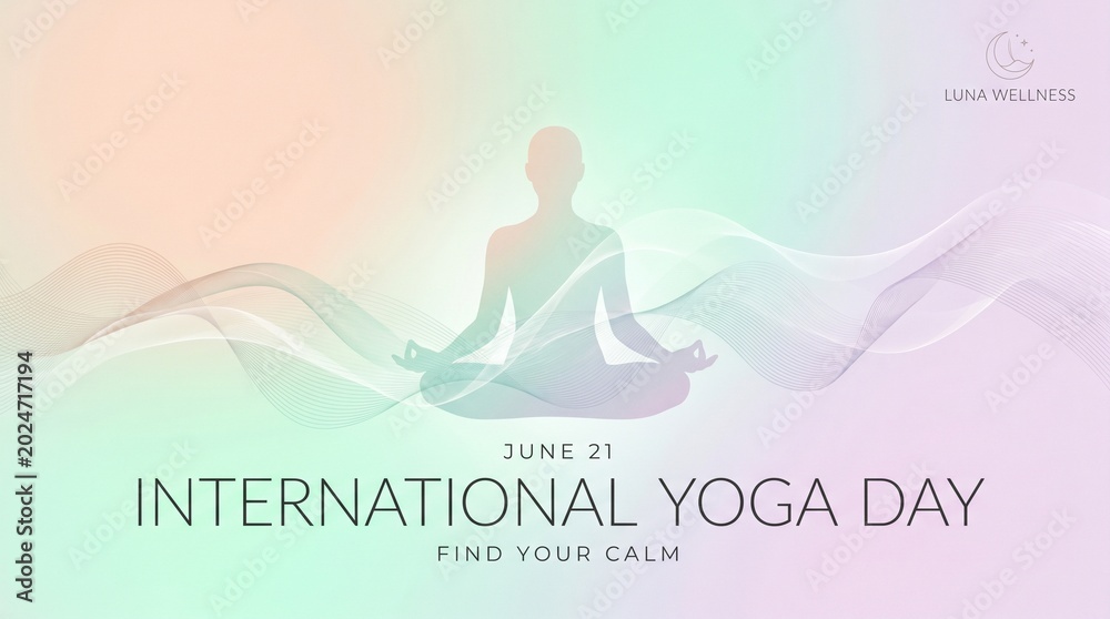 Obraz premium Silhouette of person meditating for international yoga day with holistic health