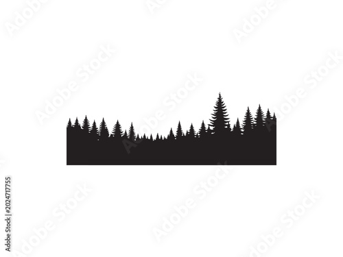 Cuadro en lienzo Detailed black silhouette of a dense pine forest border showing various tall eve
