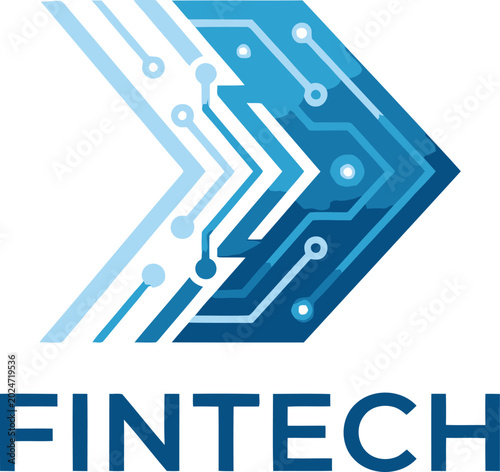 Modern Fintech Abstract Logo Design with Circuit Digital Arrow Connection