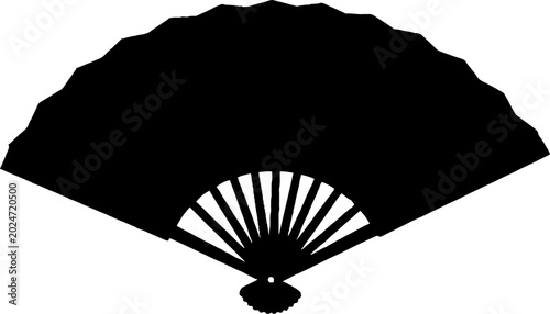 Minimalist black oriental hand fan silhouette icon