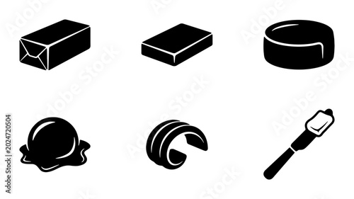 Quadro su tela Black and White Butter Icons Set: Food Ingredients, Dairy Products, Culinary Gra