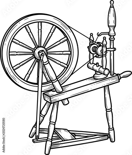 Traditional wooden spinning wheel for manual yarn manufacturing