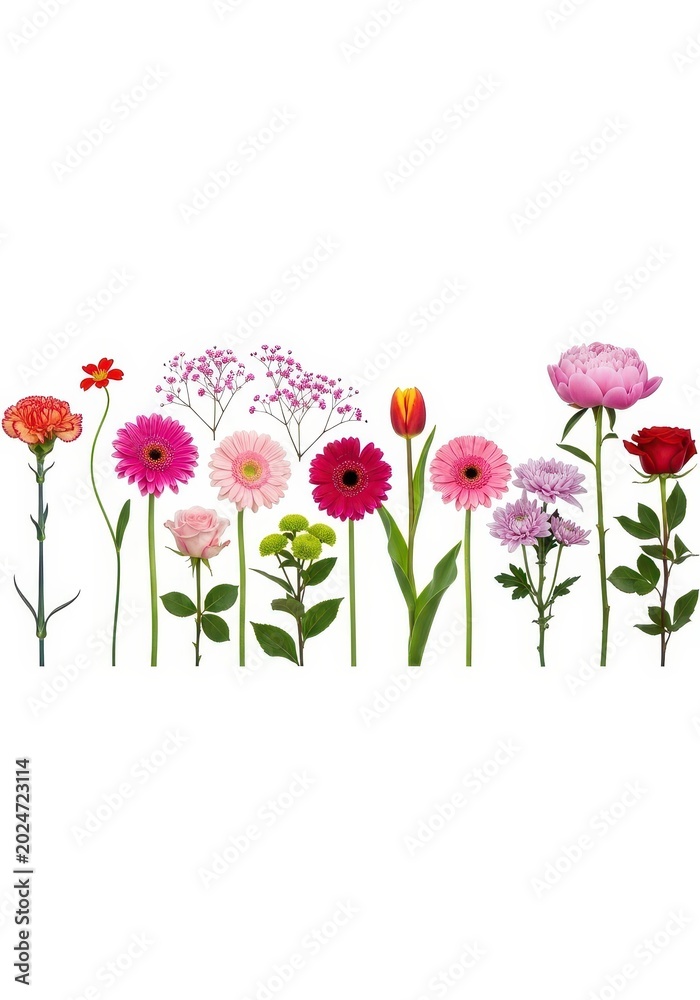 Obraz premium Collection of Various Colorful Spring Flowers and Blooms Isolated on White Background for Floral Design