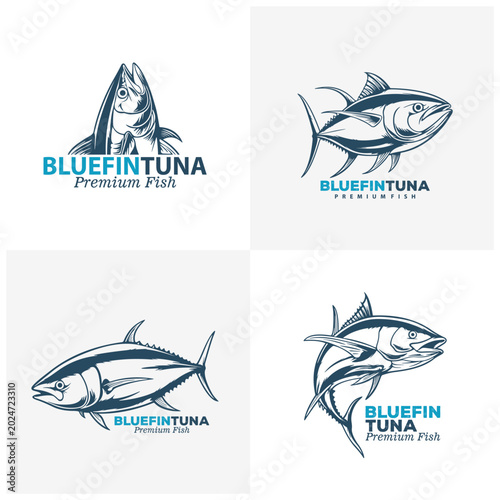 Set of Bluefin Tuna Logo Design Vector. Silhouette Bluefin Tuna Template Illustration. Icon Symbol.