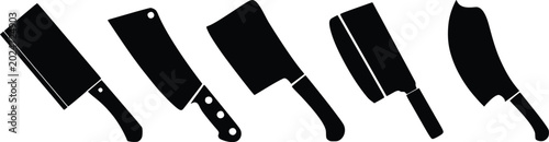 Fotografie Kitchen cleaver knife vector set, meat chopper or butcher blade symbol isolated