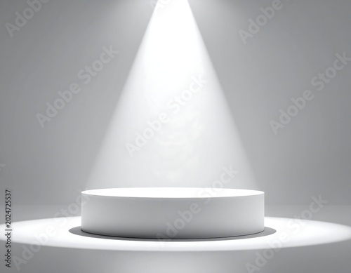 Empty white podium illuminated by spotlight