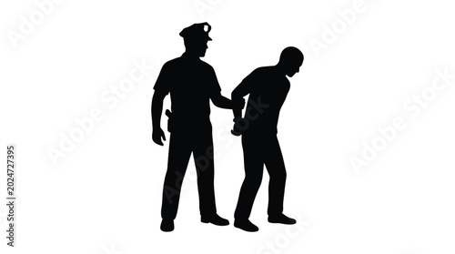 Police officer arresting a suspect in black silhouette