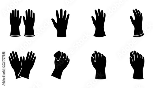 Cuadro en lienzo Black Rubber Gloves Collection, Protective Handwear Icons, Cleaning and Safety G