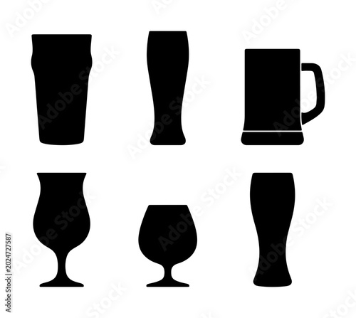 Tableau sur toile Diverse Beer Glass Silhouettes Collection, Pint, Pilsner, Mug, Tulip, Brandy Sni