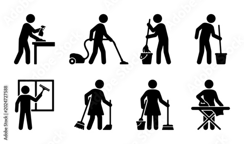 Photos Cleaning Service Icons, Housekeeping Pictograms, Janitorial Work Symbols, Househ
