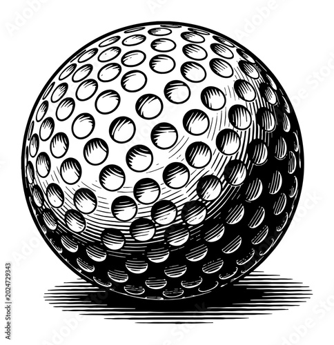 Professional Golf Ball Black and White Outline Line Art Drawing Vector Illustration Design