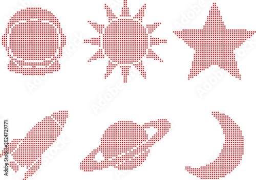 Set of space themed cross stitch icons 