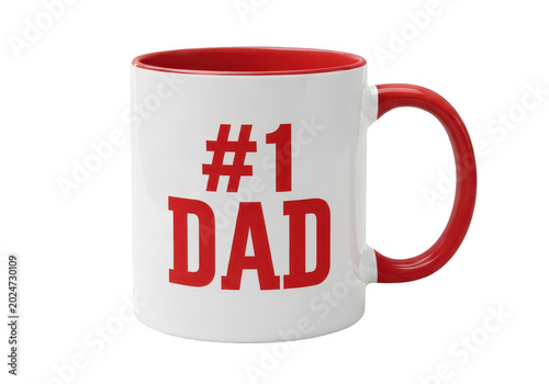 Red and white dad mug with bold number one print PNG isolated on transparent background