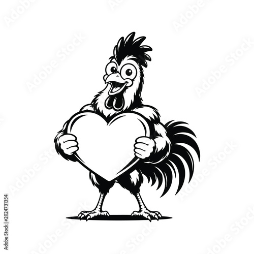 Happy chicken rooster with a big heart