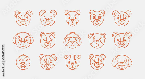 Foto Animal faces set emotive line art