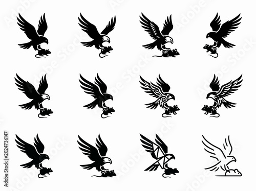 Foto Falcon and mouse silhouettes predatory bird with prey