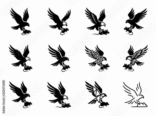 Canvastavla Falcon and mouse silhouettes predatory bird with prey
