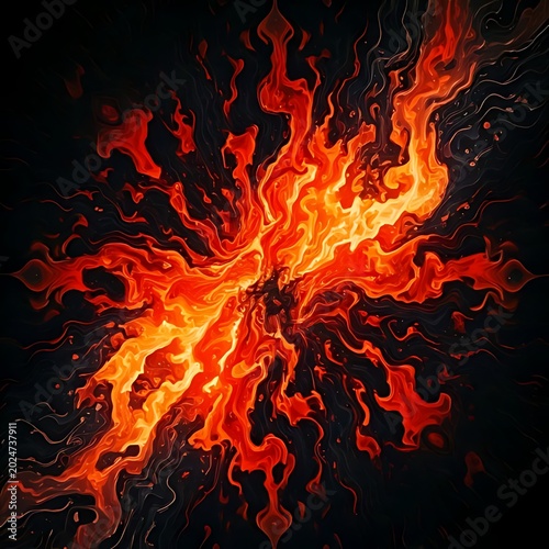 Explosive, fiery burst emanating from darkness