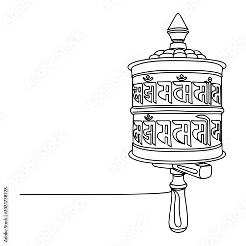 Bild auf Leinwand Tibetan Buddhist prayer wheel with sacred mantras in continuous line art style