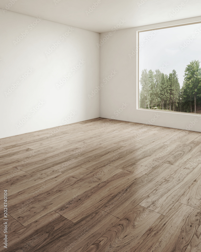 Obraz premium 3D render, illustration Large Luxury modern living room interior, realistic lighting, wide angle, contemporary furniture, clean lines, minimalist decor, elegant home design, large window