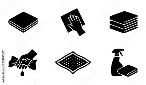 Slika na platnu Cleaning Cloth Icons, Fabric Wipes, Spray Bottle, Household Chores Vector Set, L