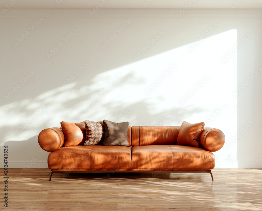 Obraz premium 3D render, illustration Large Luxury modern living room interior, realistic lighting, wide angle, contemporary furniture, clean lines, minimalist decor, elegant home design, large window