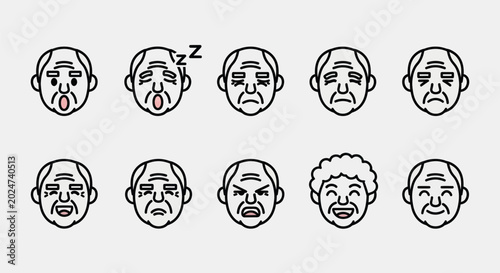 Tableau sur toile Elderly face expressions set