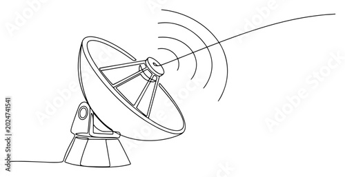 Bild auf Leinwand Satellite dish antenna transmitting radio signals in continuous line drawing sty